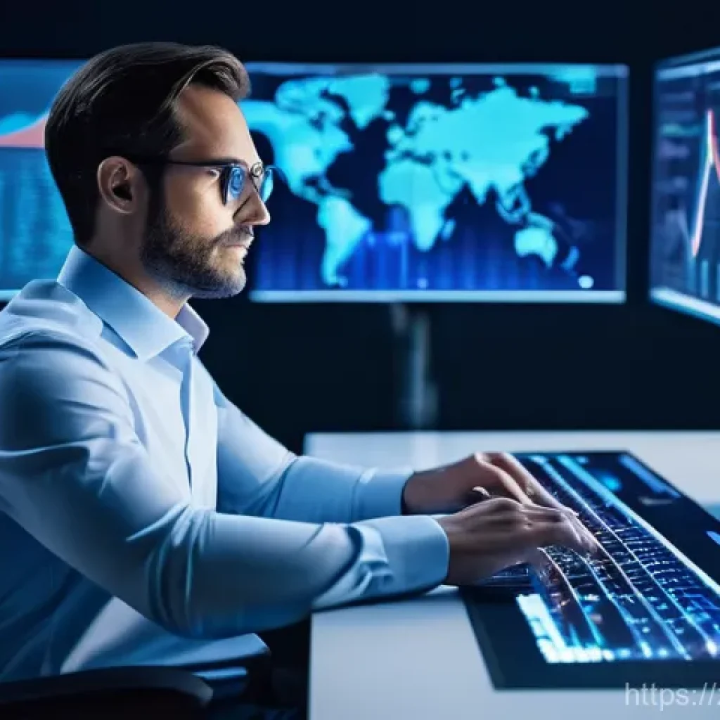 금융투자분석사로서의 업계 동향 파악 - **AI in Financial Analysis: Human-Machine Collaboration**
"A professional male financial analyst...