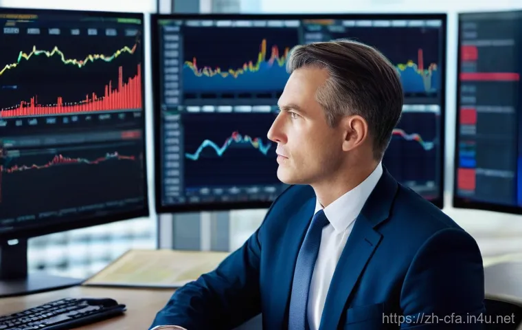 금융투자분석사의 투자 수익률 사례 - **Prompt:** A focused and experienced male financial analyst, in his late 40s, is seated at a state-...